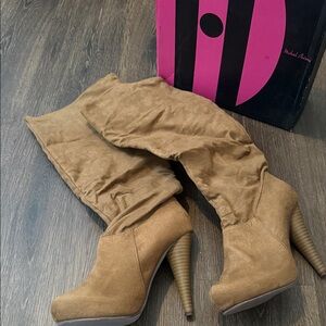 Michael Antonio Mckenzie tan suede knee high boots